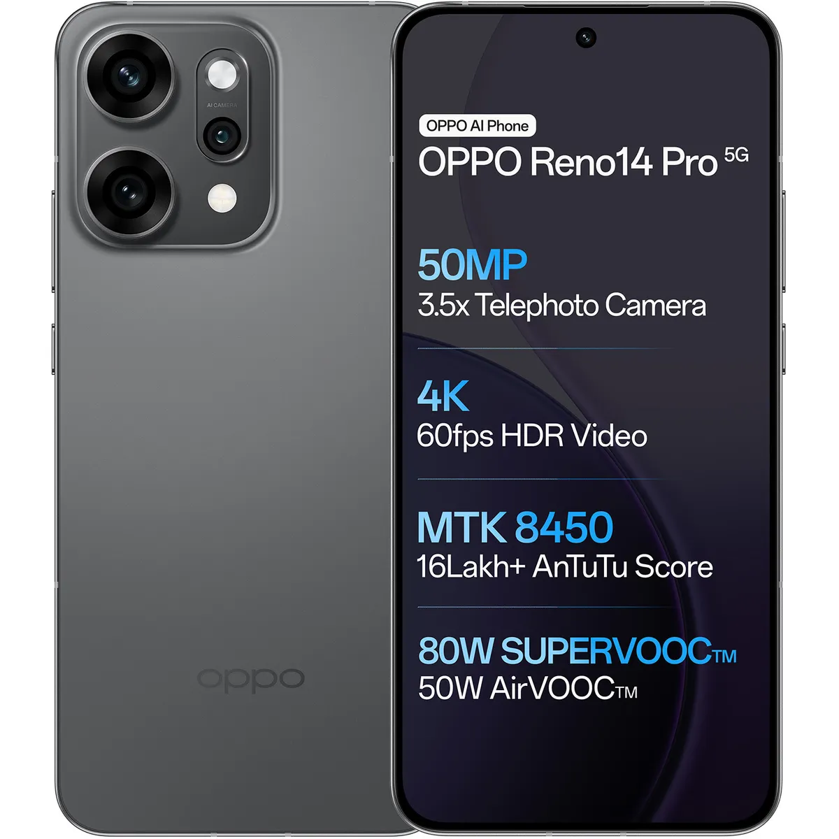 Oppo Reno 14 Pro 5G (Titanium Grey, 12GB + 256GB)